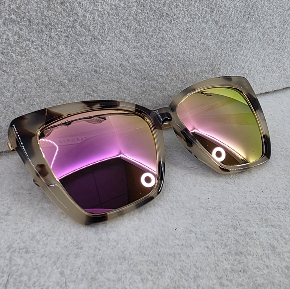 New DIFF Bella Sunglasses Cream Tortoise with Pink Mirror Lenses - Picture 14 of 16